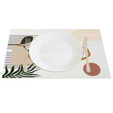 Lofaris Modern Green Leaf and Brown Circle Set of 4 Placemats for Mid-Century Geometric Botanical Decor